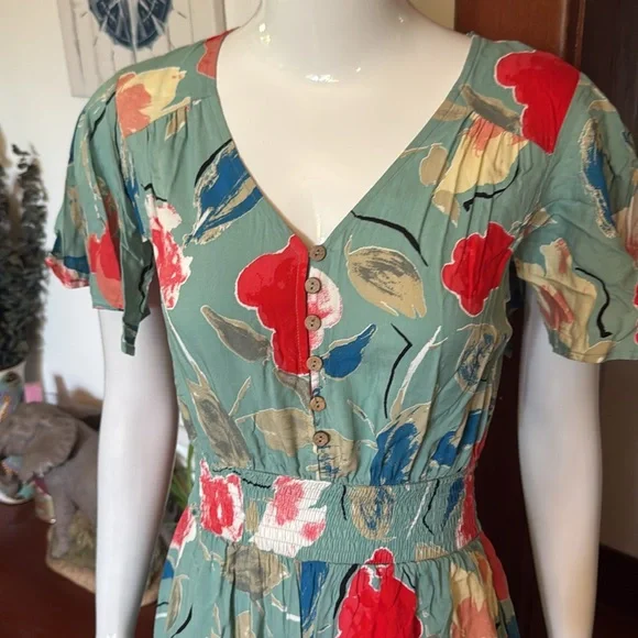 NWT papillon size XS unique no armpit Floral Green Dress - Picture 5 of 6